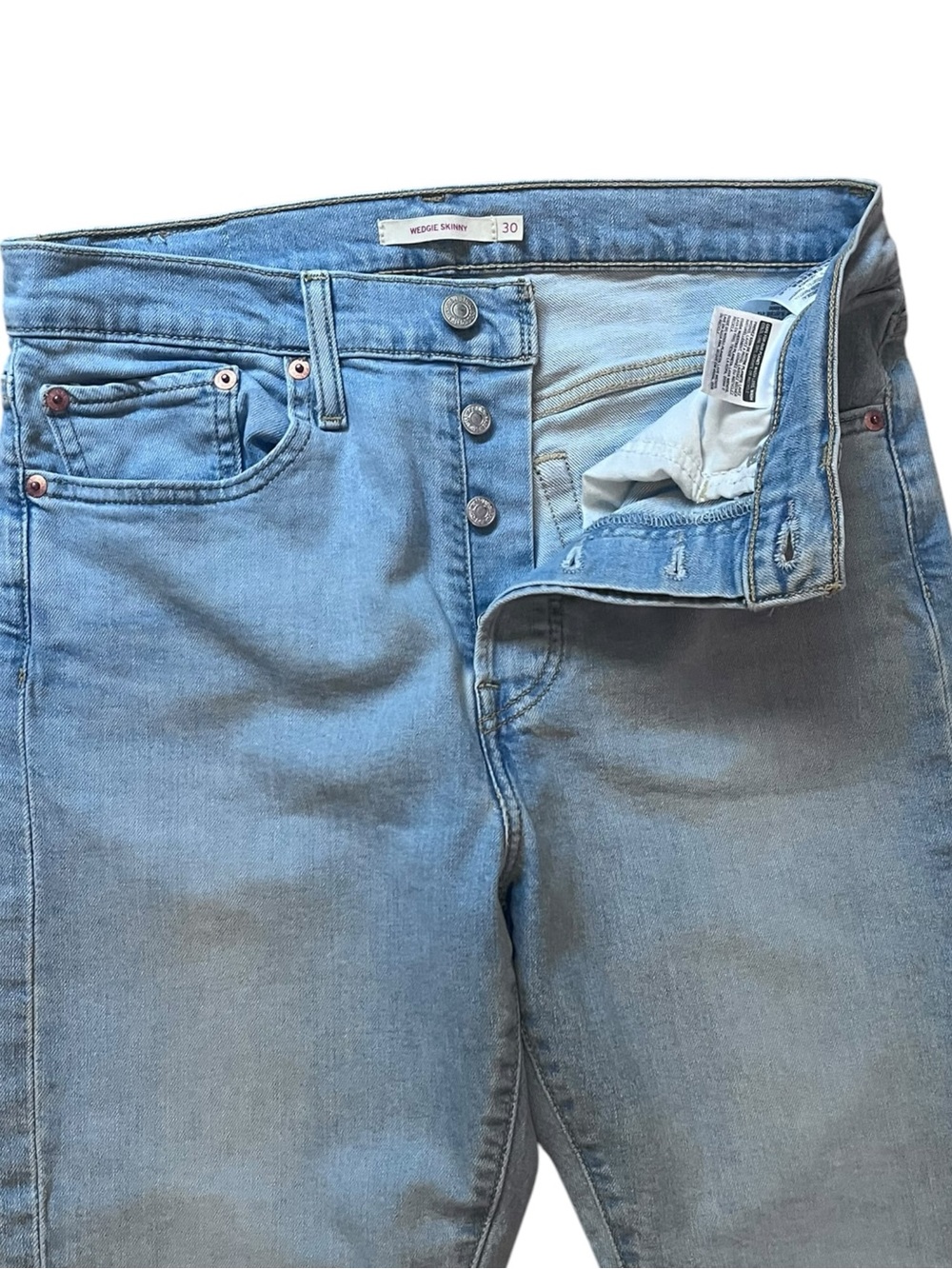 Levi’s Wedgie Skinny Jeans Size 30 Light Blue Button Fly Crop - Picture 4 of 11